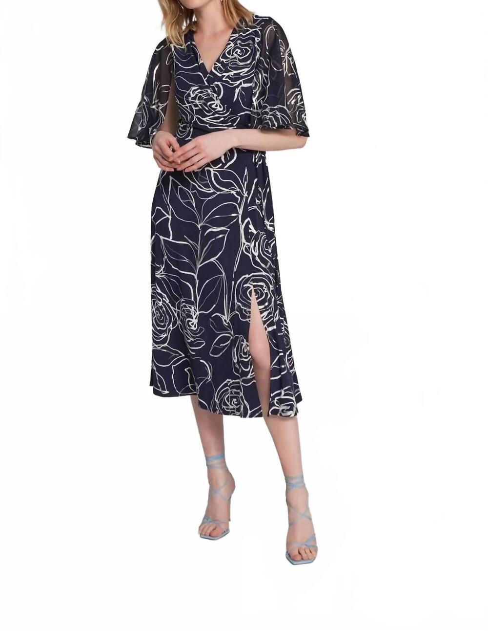 NEW JOSEPH RIBKOFF floral print midi dress in midnight blue vanilla